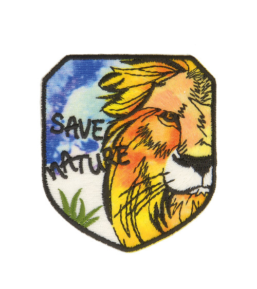 Ecusson thermocollant sauvez la nature lion 5.5x5cm