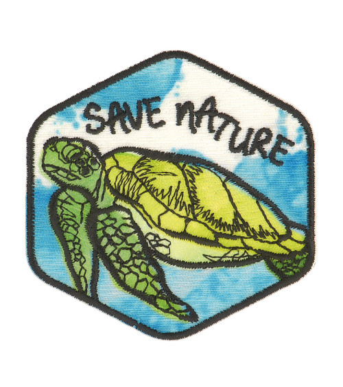 Ecusson thermocollant sauvez la nature tortue 5.5x5.5cm