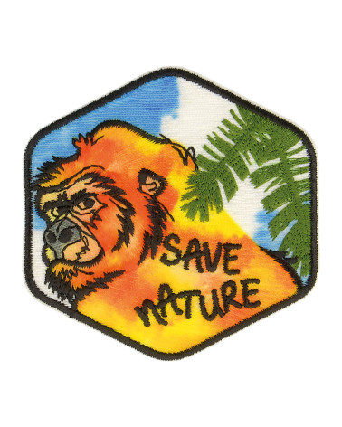 Iron-on patch save nature gorilla 5.5x5.5cm