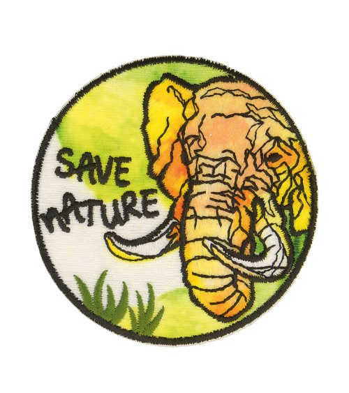 Iron-on patch save nature elephant 5.5x5.5cm