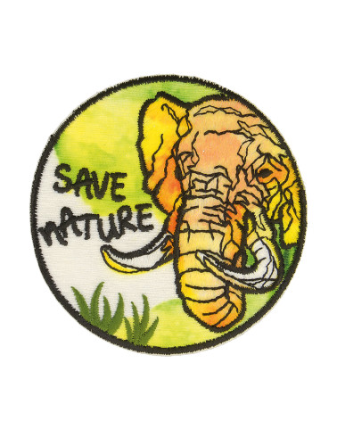 Iron-on patch save nature elephant 5.5x5.5cm