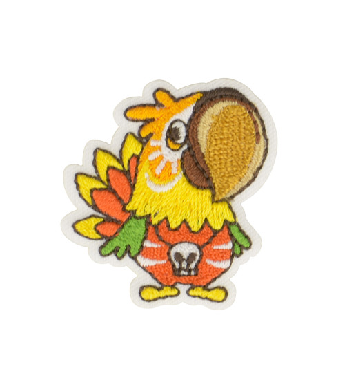 Orange tropical bird iron-on patch 4x3.5cm