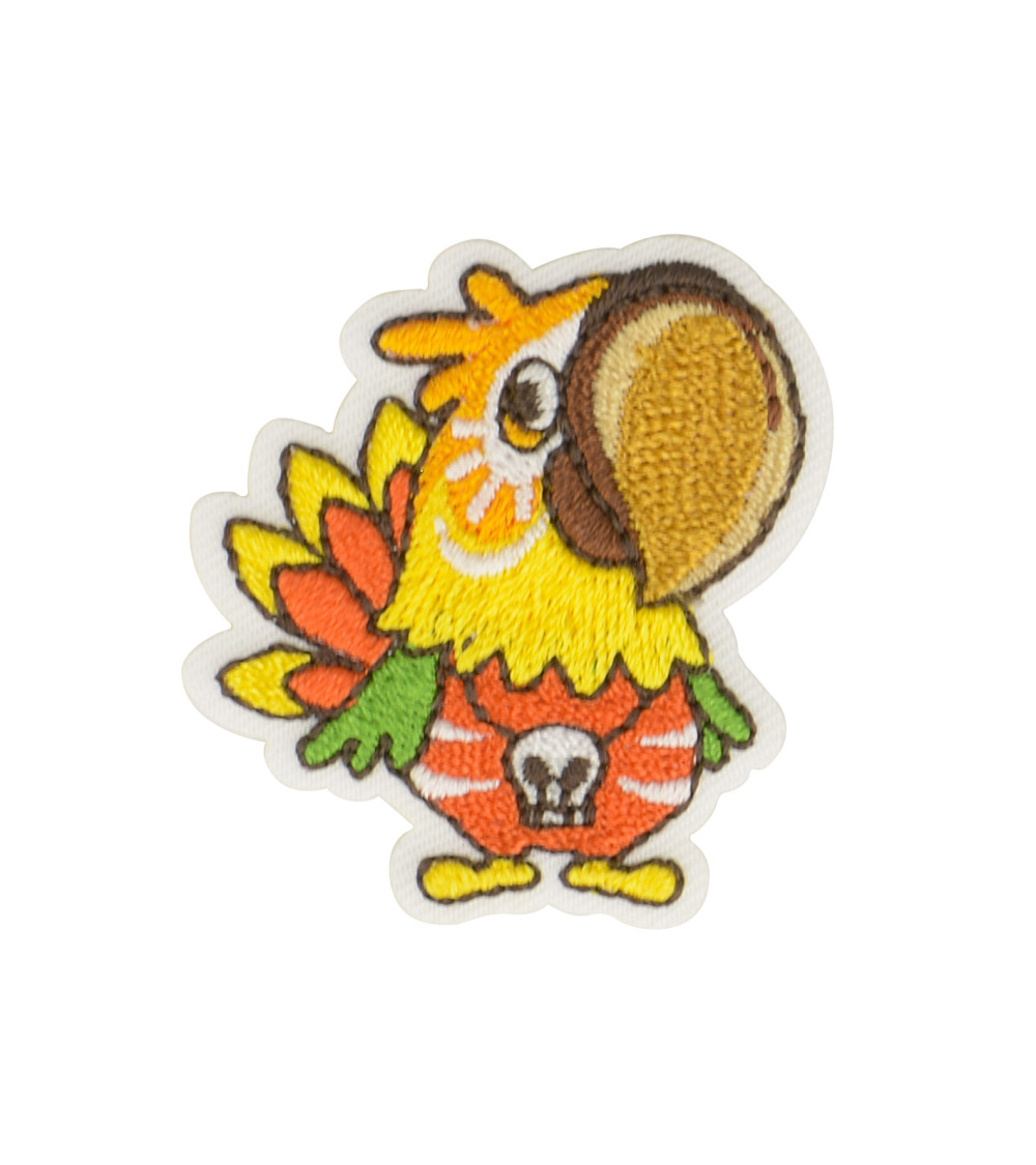 Orange tropical bird iron-on patch 4x3.5cm