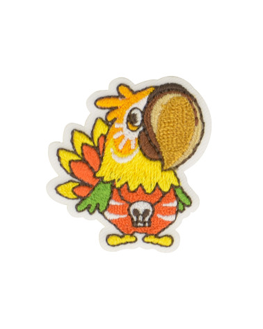 Orange tropical bird iron-on patch 4x3.5cm