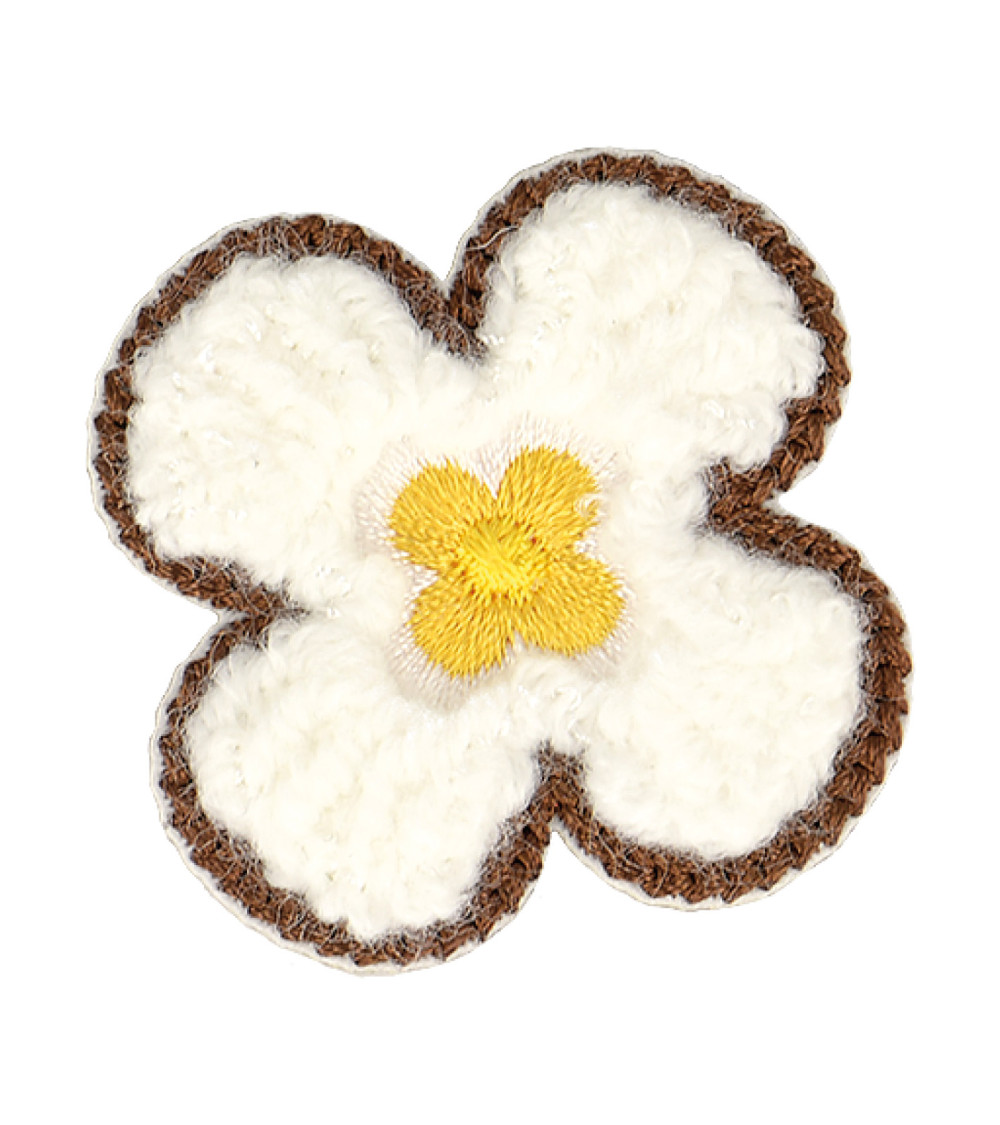 Ecusson thermocollant fleur blanche 4x4cm