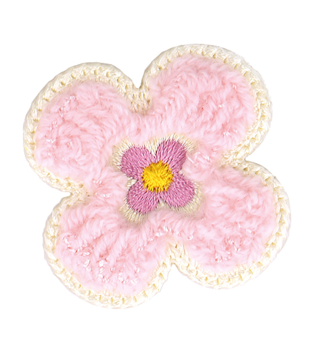 Ecusson thermocollant fleur rose 4x4cm