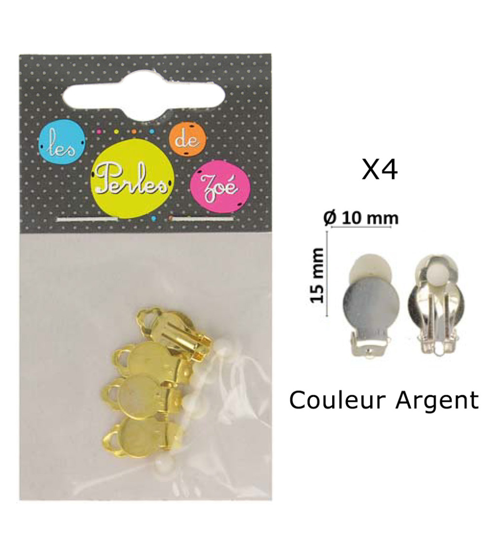 Set de 4 Clips oreilles en métal 10mm Argent Set de 4 Clips oreilles en métal 10mm Argent