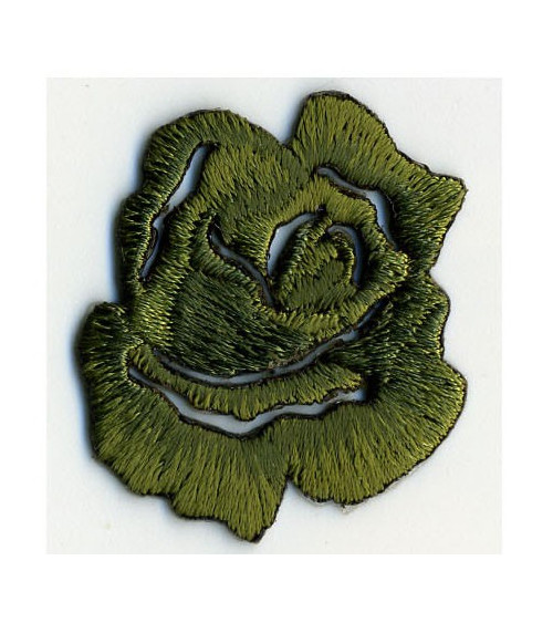 Small khaki rose iron-on badge