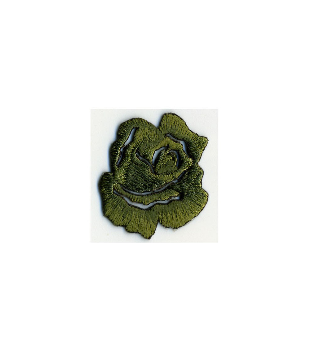Small khaki rose iron-on badge