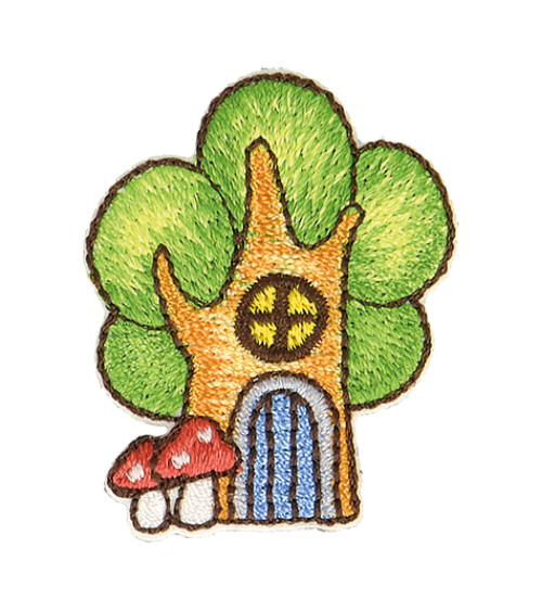 Set of 3 fairy house tree iron-on patches 3.5x2cm