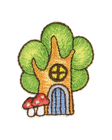 Set of 3 fairy house tree iron-on patches 3.5x2cm