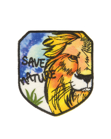 Lot de 3 écussons thermocollants sauvez la nature lion 5.5x5cm