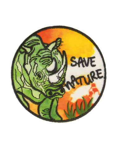 Set of 3 iron-on patches save nature rhinoceros 5.5x5.5cm