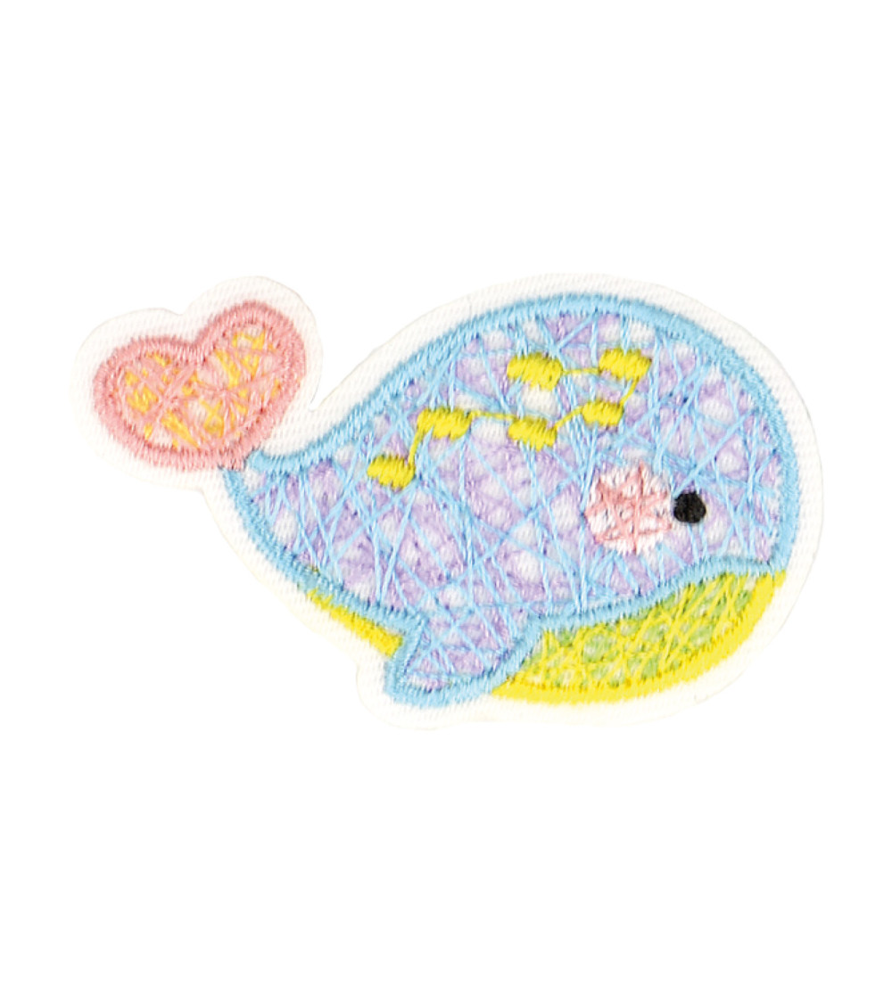 Set of 3 iron-on patches pretty world of nature whale 4x3cm