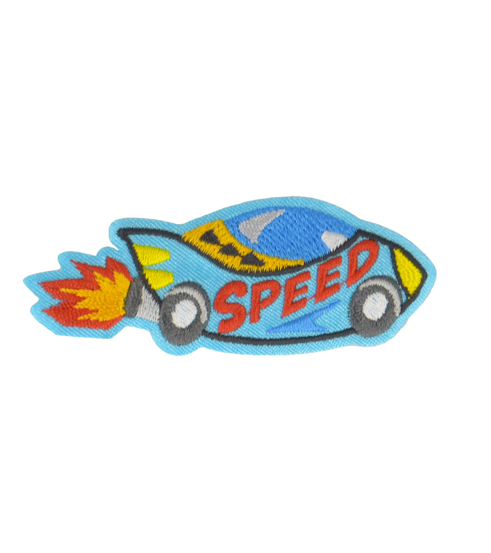 Set of 3 iron-on speed car badges 6.5x2.5cm