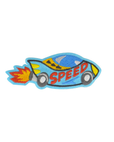 Set mit 3 aufbügelbaren Speed-Car-Abzeichen 6,5 x 2,5 cm