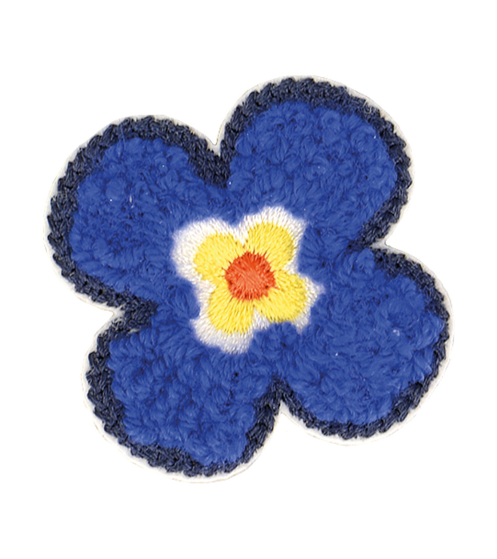 Lot de 3 écussons thermocollants fleur bleue 4x4cm