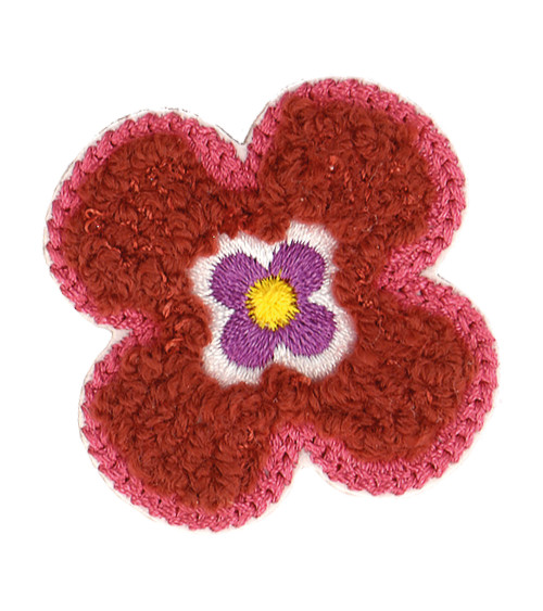 Set of 3 burgundy flower iron-on patches 4x4cm