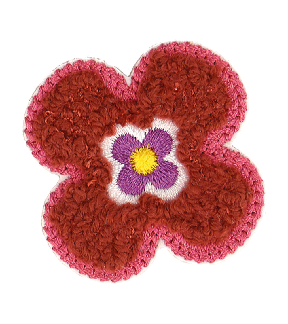 Set of 3 burgundy flower iron-on patches 4x4cm