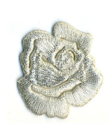 Small mother-of-pearl rose iron-on patch - lurex