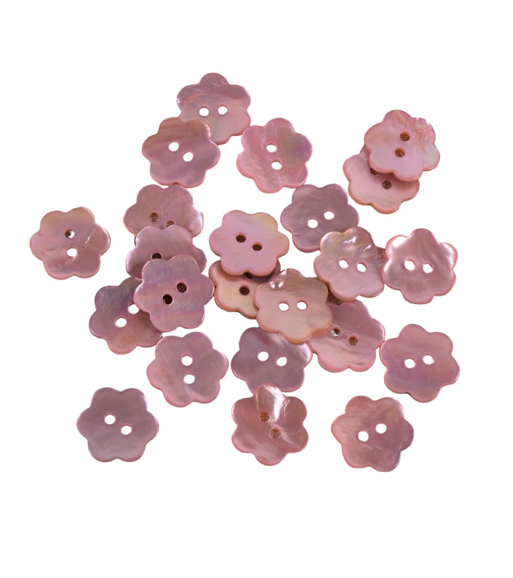 Lot de 6 boutons Fleur en Nacre couleur Rose