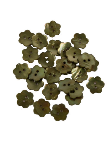 Set of 6 Khaki-colored mother-of-pearl flower buttons