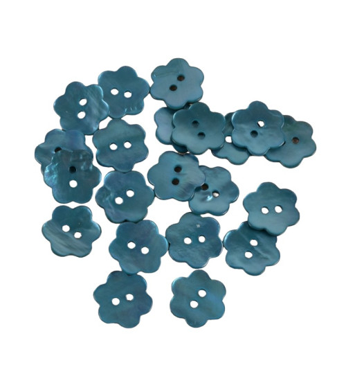 Set di 6 bottoni a forma di fiore in madreperla blu petrolio