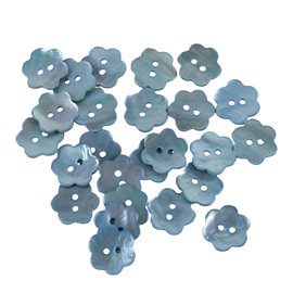 Lot de 6 boutons Fleur en Nacre couleur Bleu Ciel