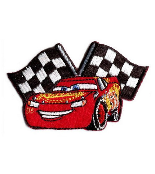 Ecusson Broderie Cars Flash Mac Queen drapeaux de course 6.5x5cm