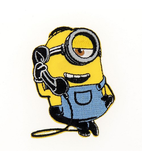 Toppa ricamata Minions Stuart al telefono 4,5x6 cm