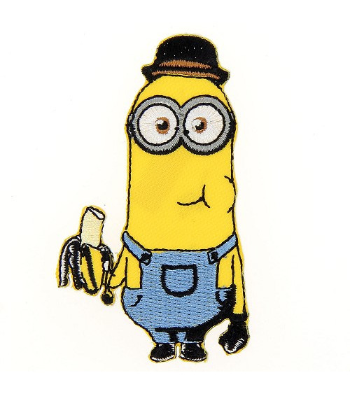 Toppa ricamata Minions Kevin mangia una banana 3x7 cm