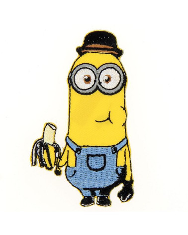 Ecusson broderie Minions Kevin mange une banane 3x7cm