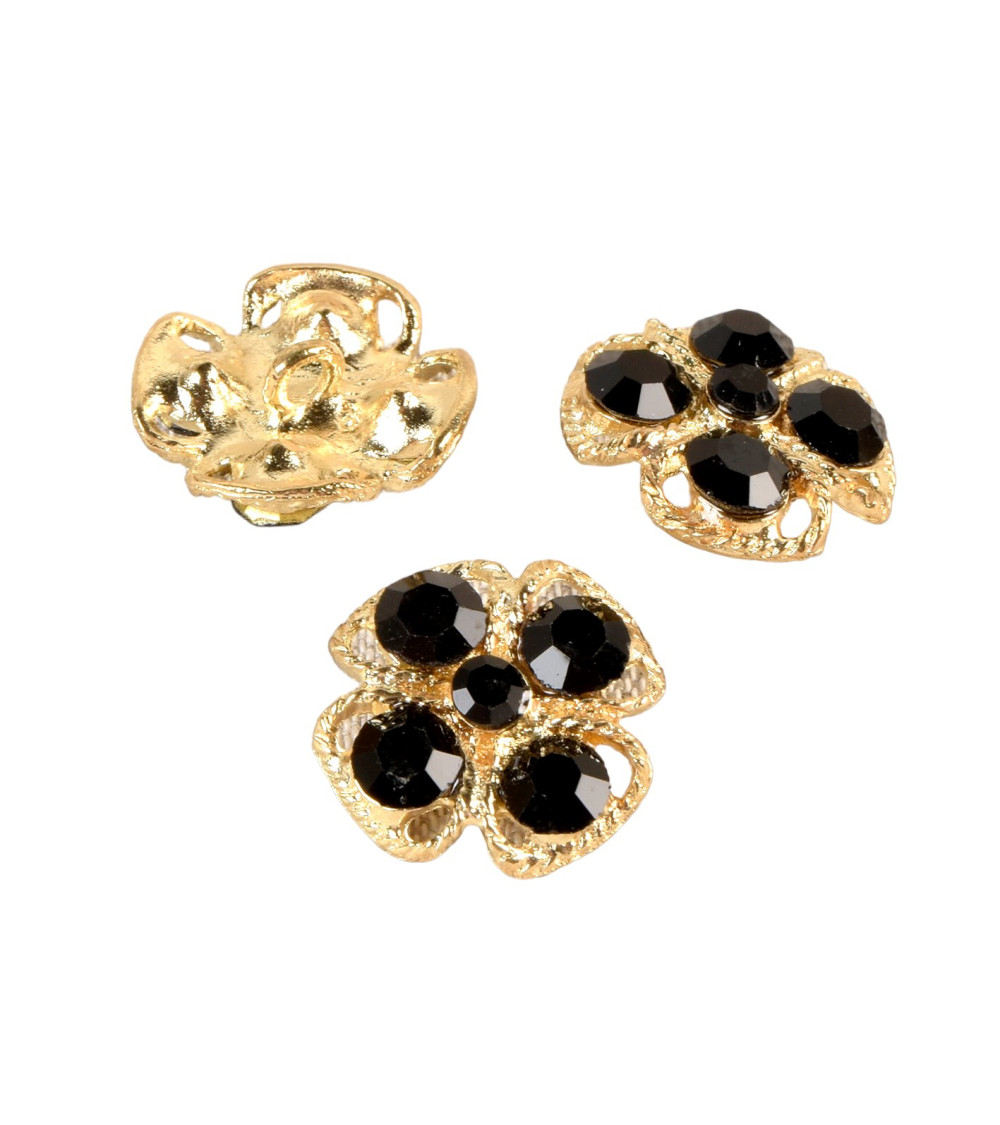 Bouton strass trèfle noir 19mm