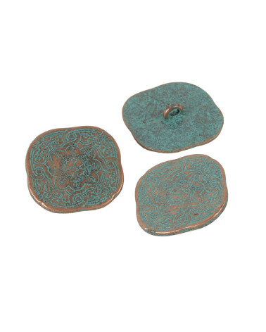 Set of 6 canary blue arabesque buttons 30mm