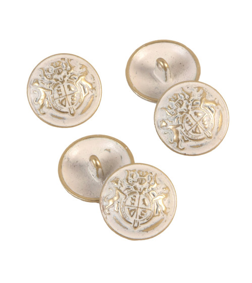 Lot de 6 boutons blason or blanchi 20mm