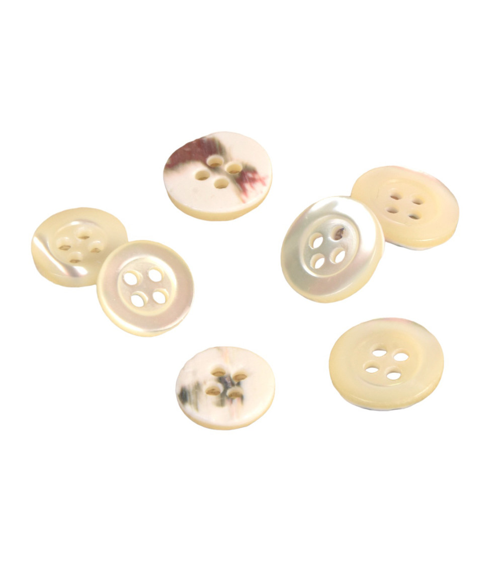 Lot de 6 boutons en nacre 4 trous naturel