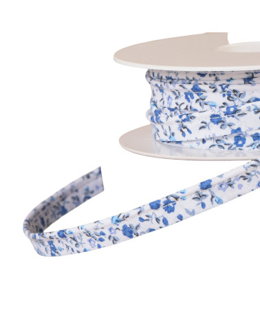 Bobina de 25m ribetes pequeñas flores estilo liberty 10mm azul claro