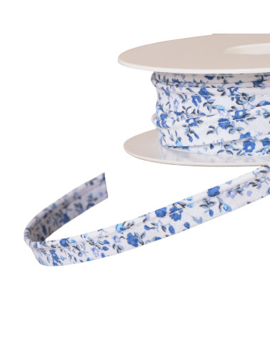 Piping small Liberty style flowers 10mm light blue by the meter