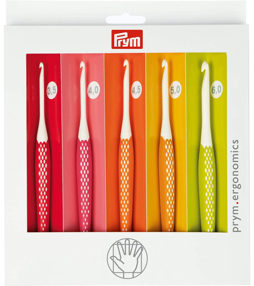 Scatola da 5 ganci ergonomici per lana Prym, dimensioni da 3,5 a 6 mm
