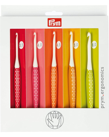 Box of 5 ergonomic Prym wool hooks, size 3.5 to 6mm