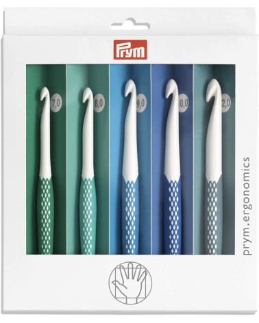 Box of 5 ergonomic Prym wool hooks, size 7 to 12mm