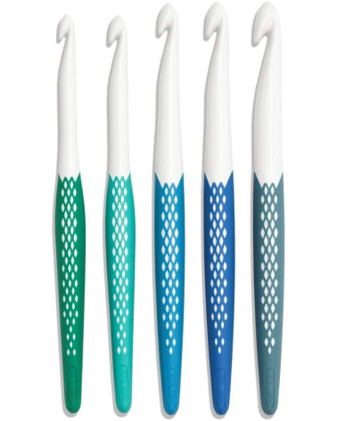Scatola da 5 ganci ergonomici per lana Prym, misura da 7 a 12 mm