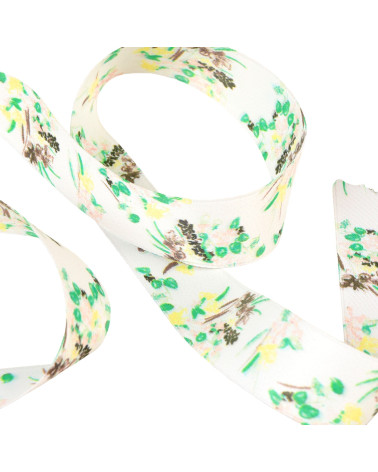 Spool of 25m polyester bouquet ribbon 25mm dark green Made In France