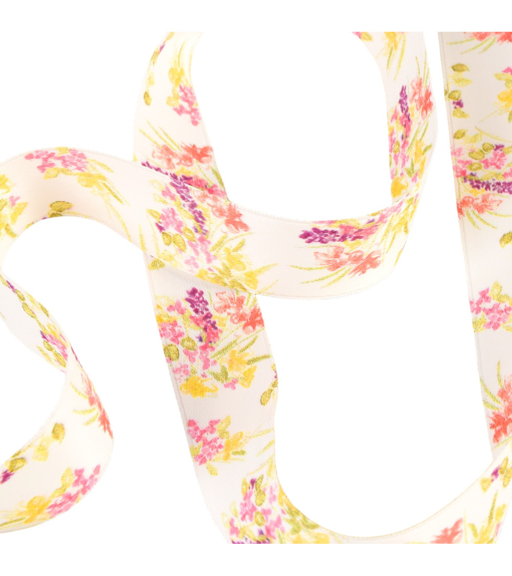 Reel 25m polyester bouquet ribbon 25mm yellow gold Made In France