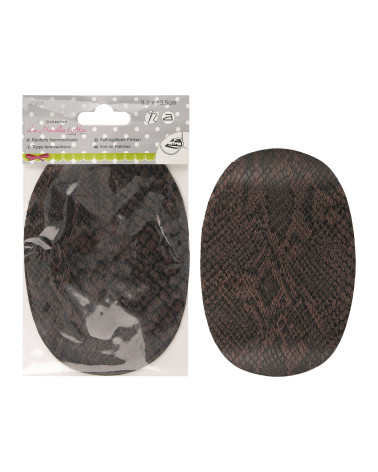 Set mit 2 Ellbogenschützern zum Aufbügeln oder Aufnähen in brauner Schlangenlederoptik, 13,5 cm x 9 cm, hergestellt in