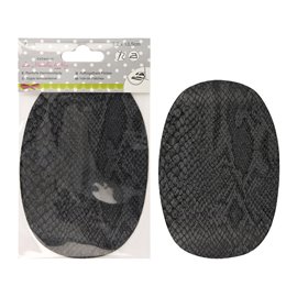 Lot de 2 renforts de coude thermocollants ou à coudre aspect peau de serpent gris cendre 13.5cmx9cm Fabriqué en France