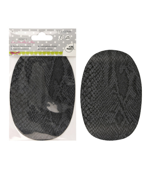 Set of 2 iron-on or sew-on elbow pads in ash gray snakeskin look 13.5cmx9cm Made in France