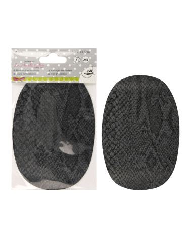 Set of 2 iron-on or sew-on elbow pads in ash gray snakeskin look 13.5cmx9cm Made in France