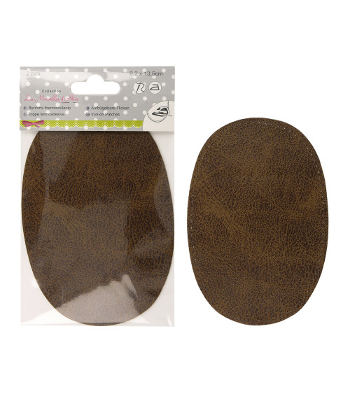 Set of 2 iron-on or sew-on elbow pads in Havana brown leather look 13.5cmx9cm Made in France