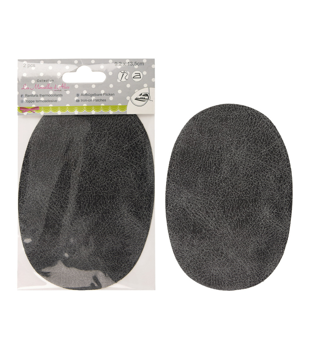 Set of 2 iron-on or sew-on elbow reinforcements in anthracite gray leather look 13.5cmx9cm Made in France